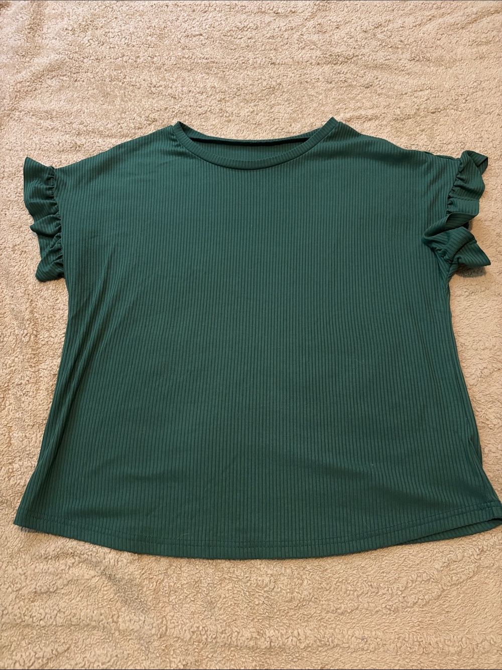 Ribbed Short Sleeve Tee with Ruffle Sleeves - Forest Green